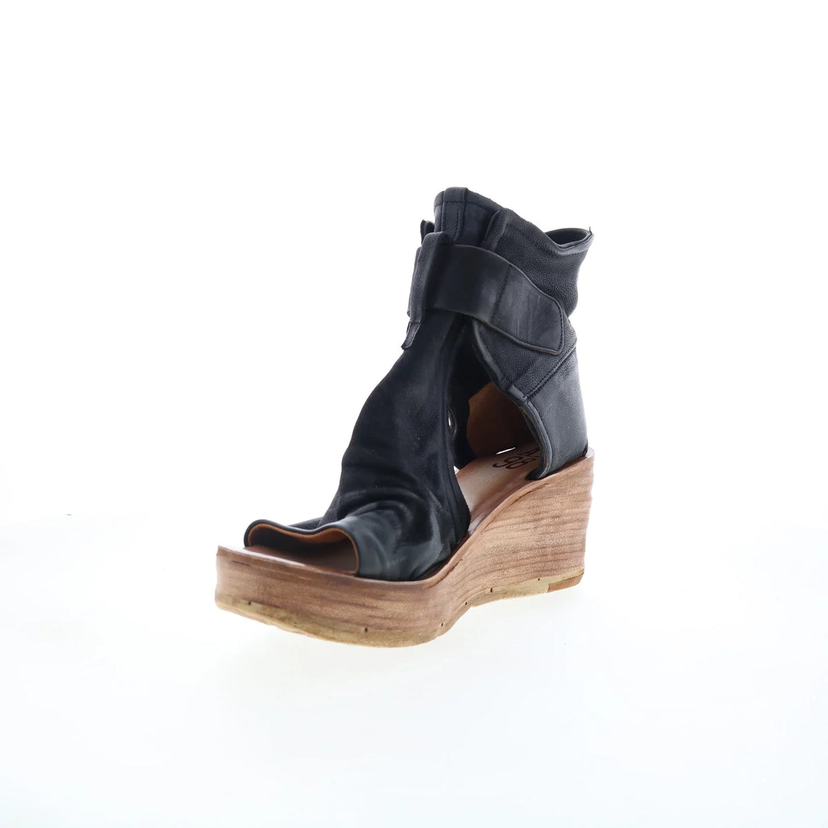 Naya Womens Black Leather Hook & Loop Wedges Sandals Shoes