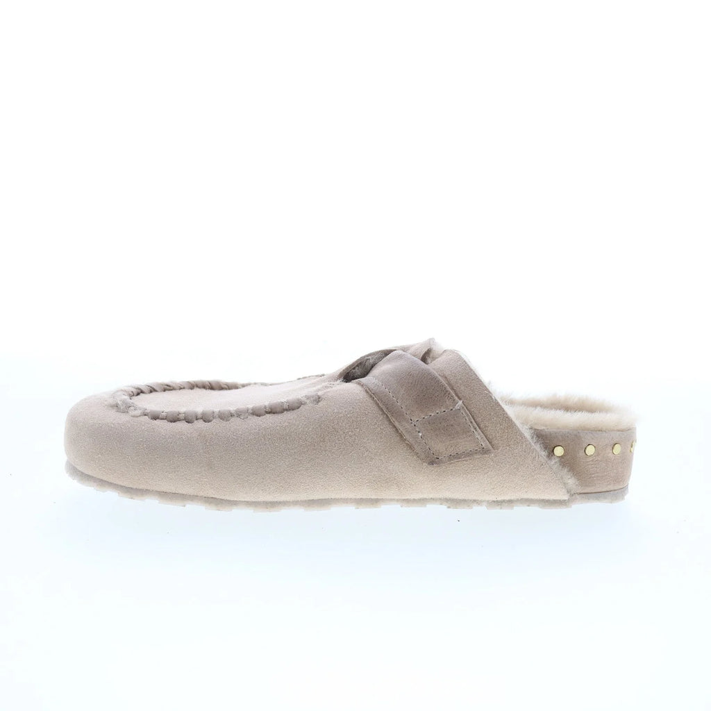 Emmett Womens Beige Suede Hook & Loop Clog Flats Shoes