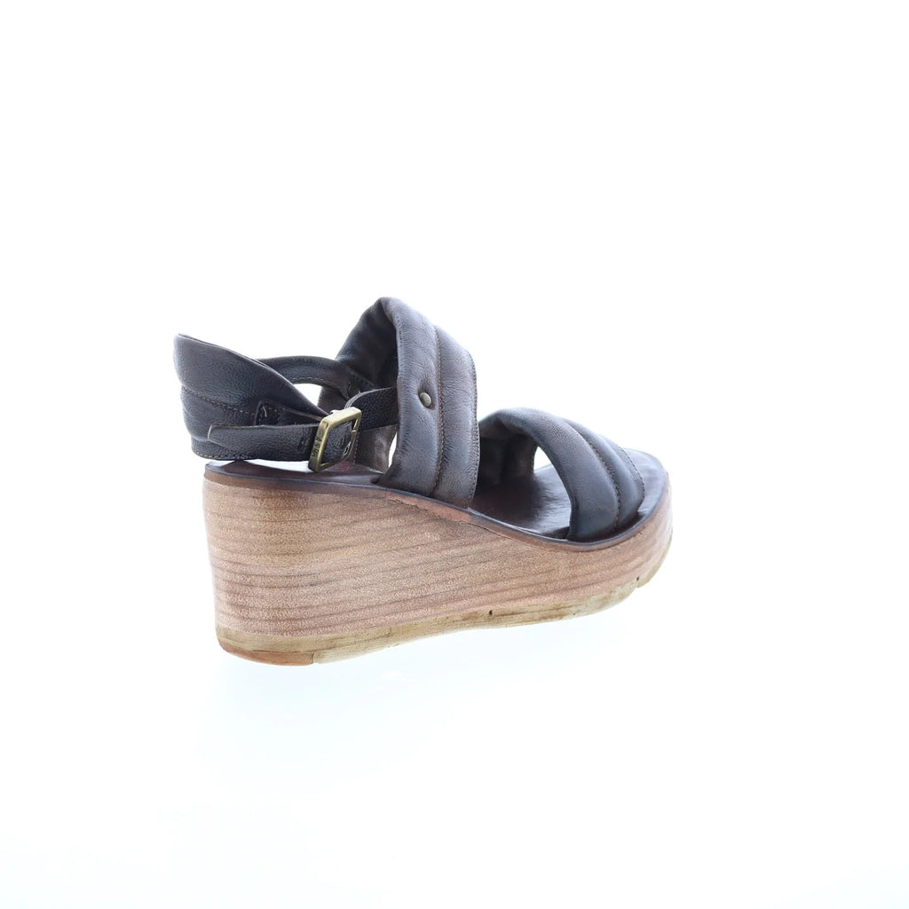 Norward Womens Brown Leather Hook & Loop Wedges Sandals Shoes