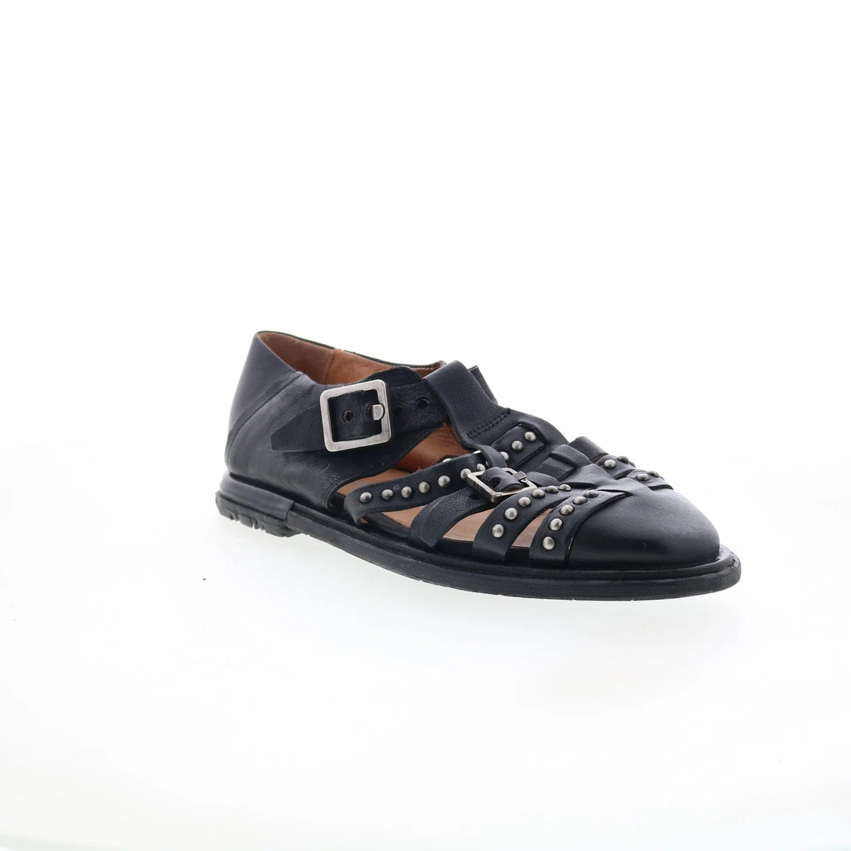 Thorpe Womens Black Leather Hook & Loop Loafer Flats Shoes
