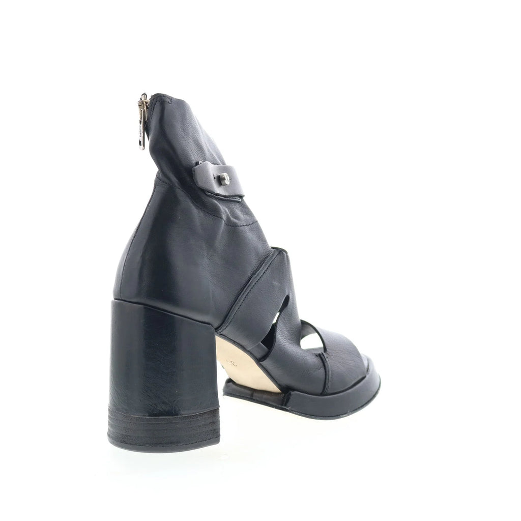 Mattie Womens Black Leather Zipper Heeled Sandals Shoes