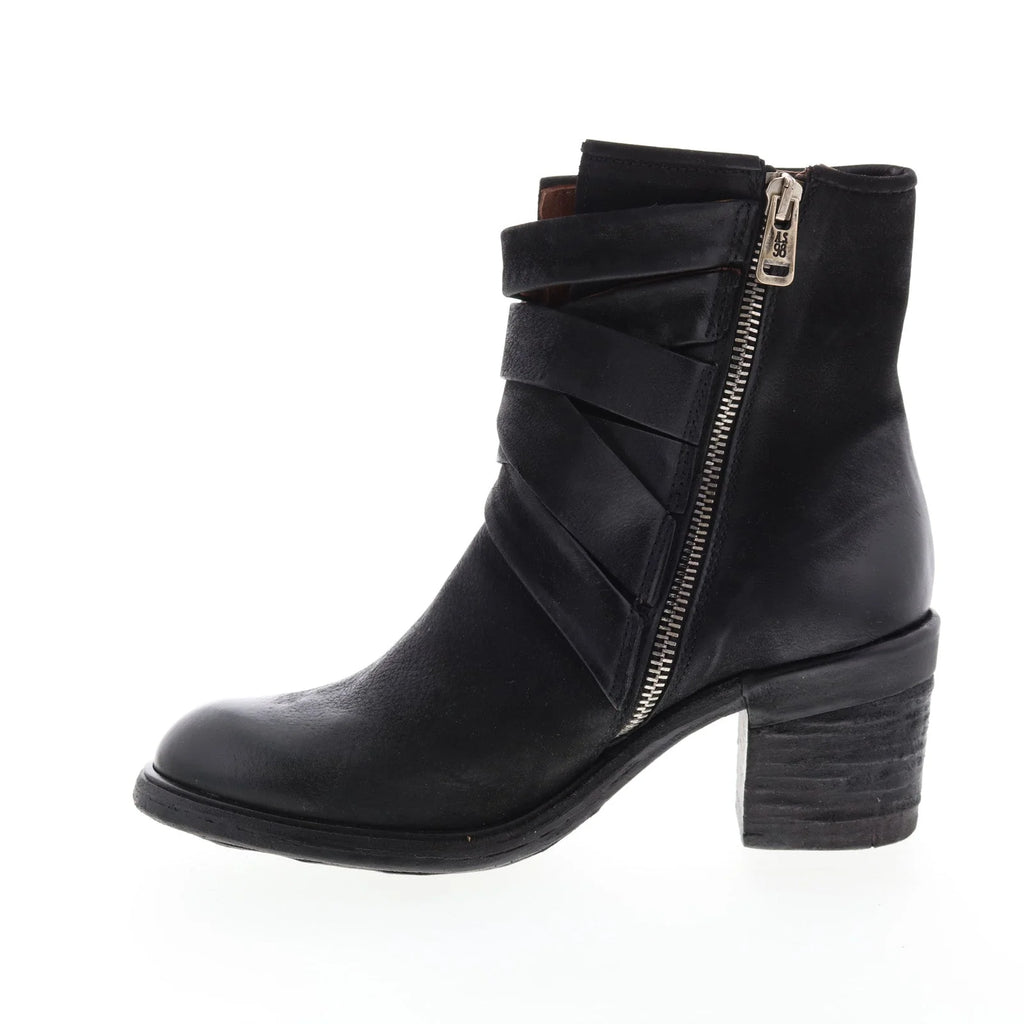 Jacob A24211-301 Womens Black Leather Zipper Mid Calf Boots