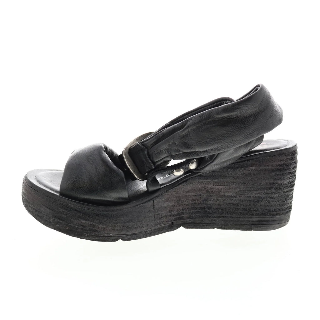 Nolie 528078-201 Womens Black Leather Sandals Wedges Shoes