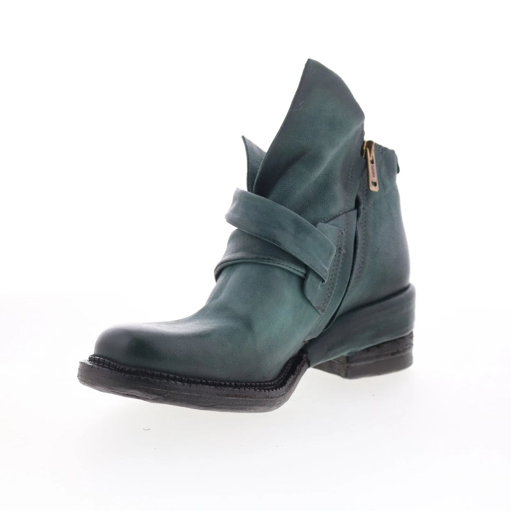 Martina Womens Green Leather Zipper Ankle & Booties Boots