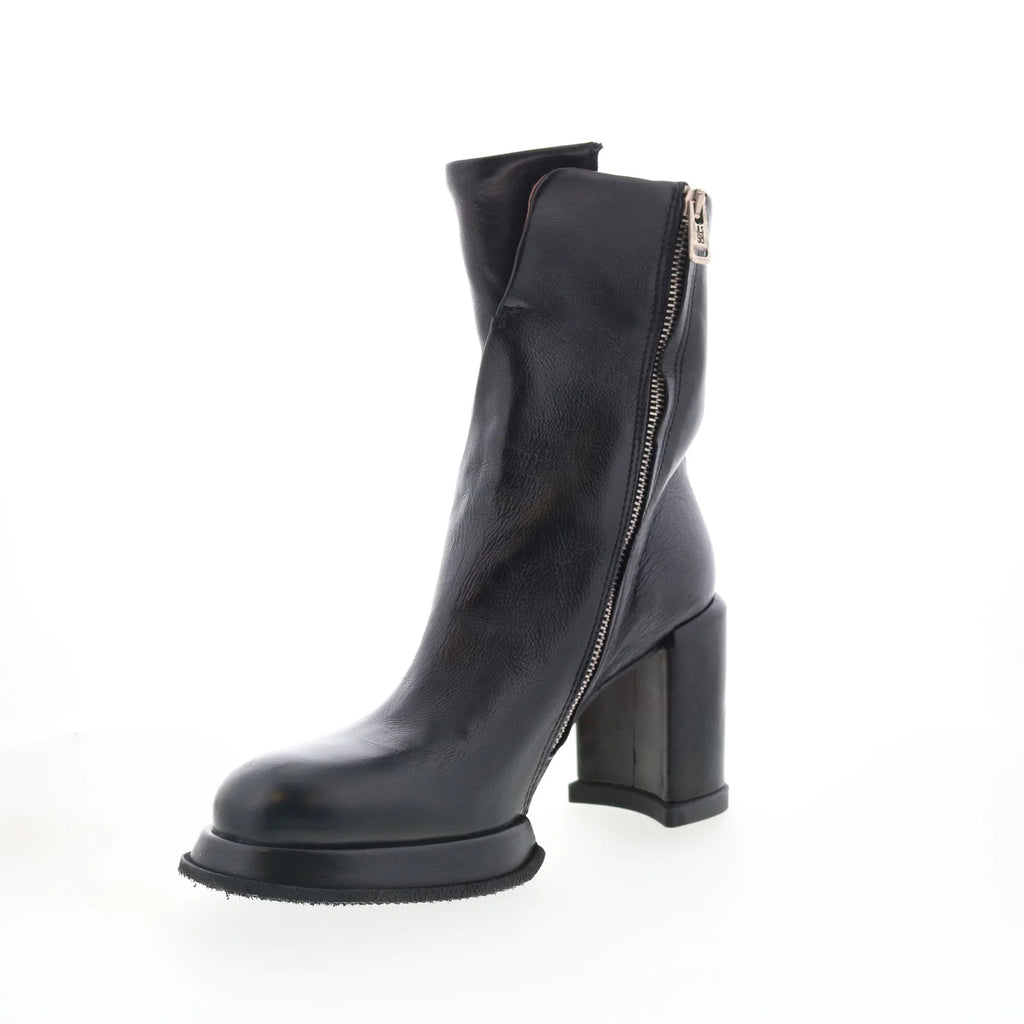 Leti Womens Black Leather Zipper Ankle & Booties Boots
