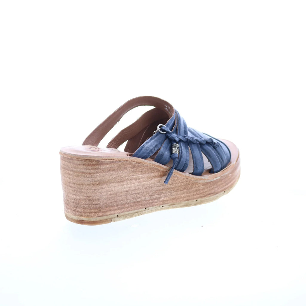 Nicolls Womens Blue Leather Slip On Wedges Sandals Shoes