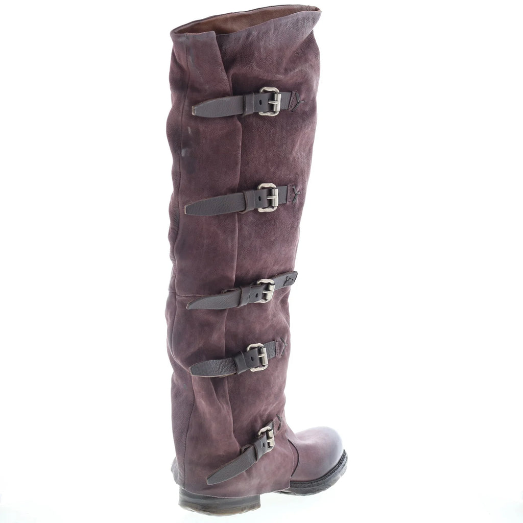 Shaylynn Womens Burgundy Leather Hook & Loop Knee High Boots