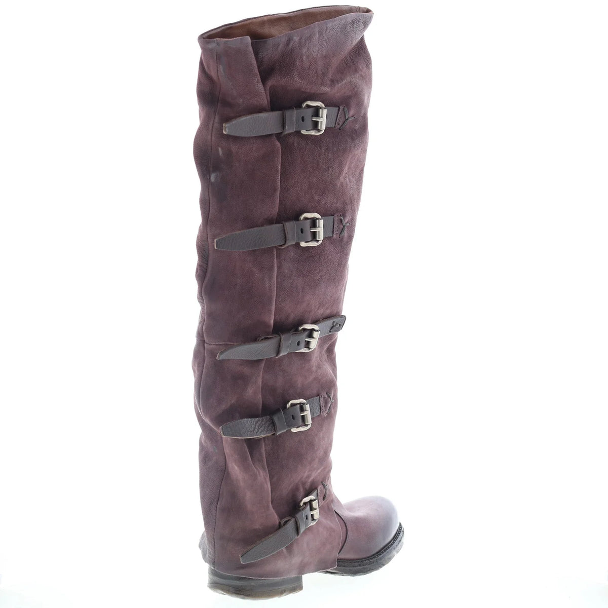 Shaylynn Womens Burgundy Leather Hook & Loop Knee High Boots