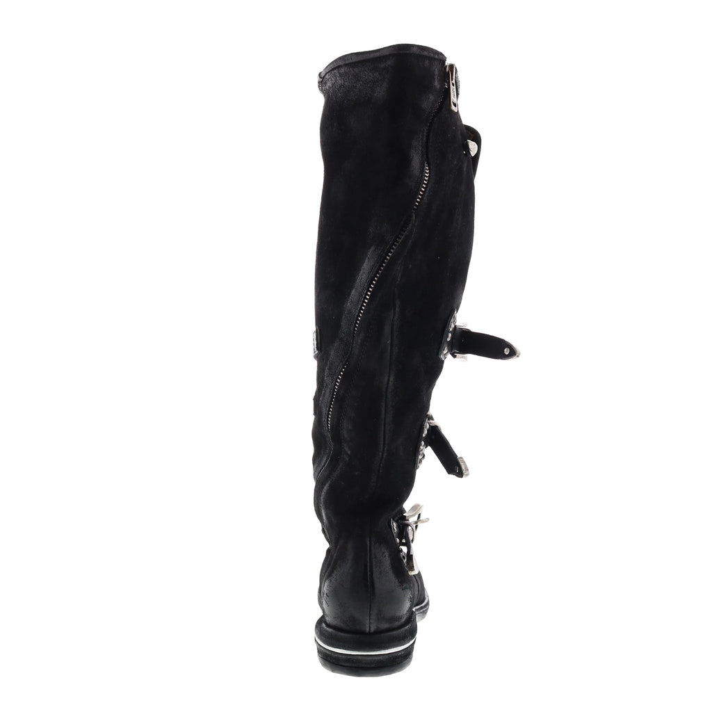 Trigg 516323-201 Womens Black Leather Hook & Loop Knee High Boots