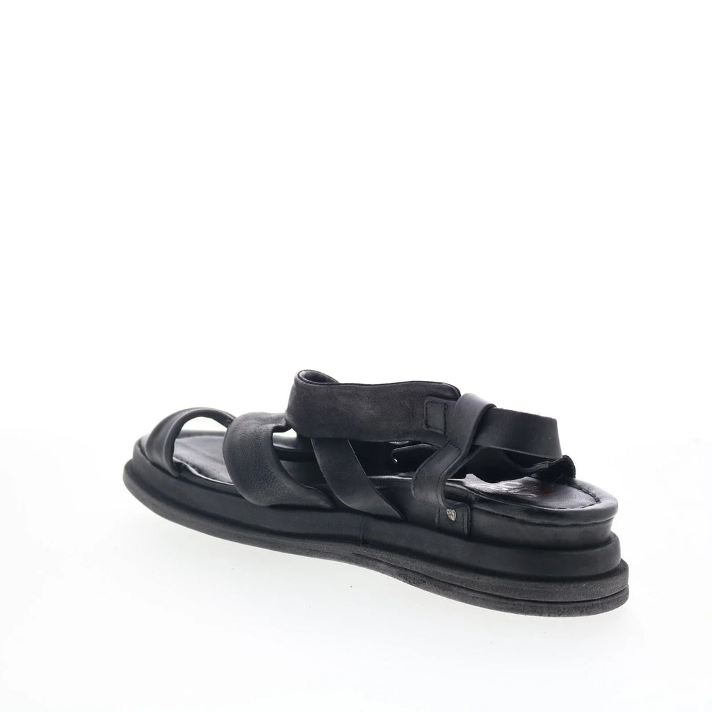 Salvie Womens Black Leather Hook & Loop Strap Sandals Shoes