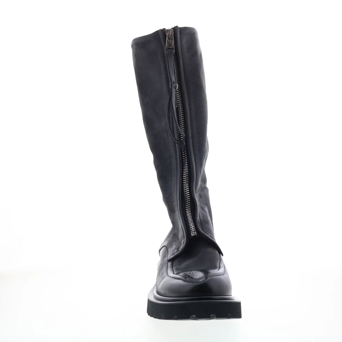 Tayton Womens Black Leather Zipper Knee High Boots