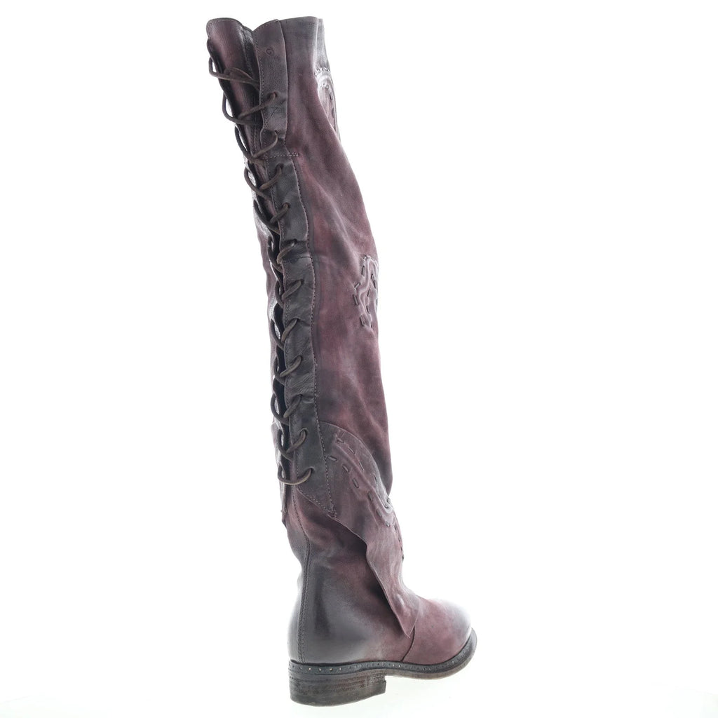Lange Womens Burgundy Leather Zipper Knee High Boots