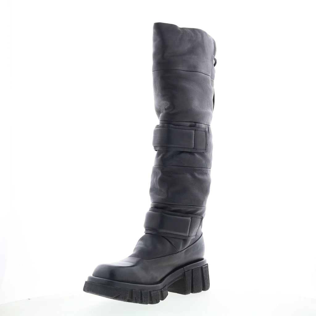 Halpert Womens Black Leather Zipper Knee High Boots
