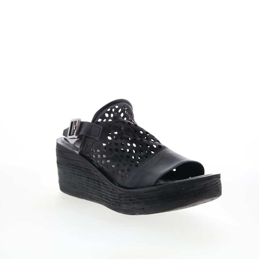 Normie Womens Black Leather Hook & Loop Wedges Sandals Shoes