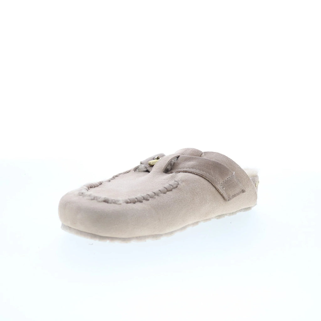 Emmett Womens Beige Suede Hook & Loop Clog Flats Shoes