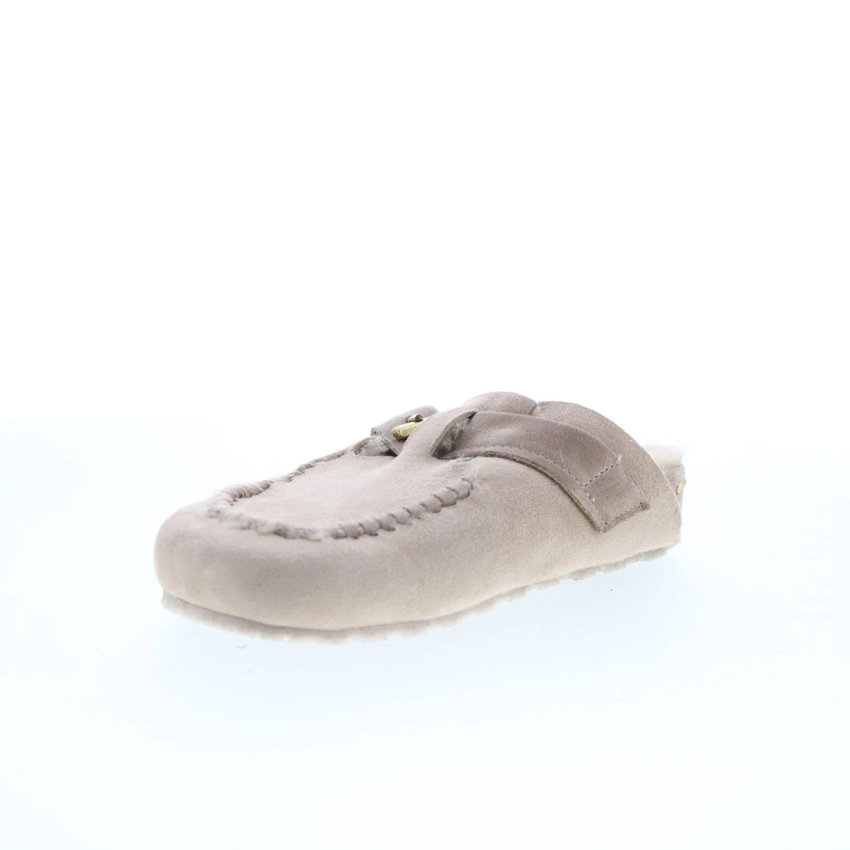 Emmett Womens Beige Suede Hook & Loop Clog Flats Shoes