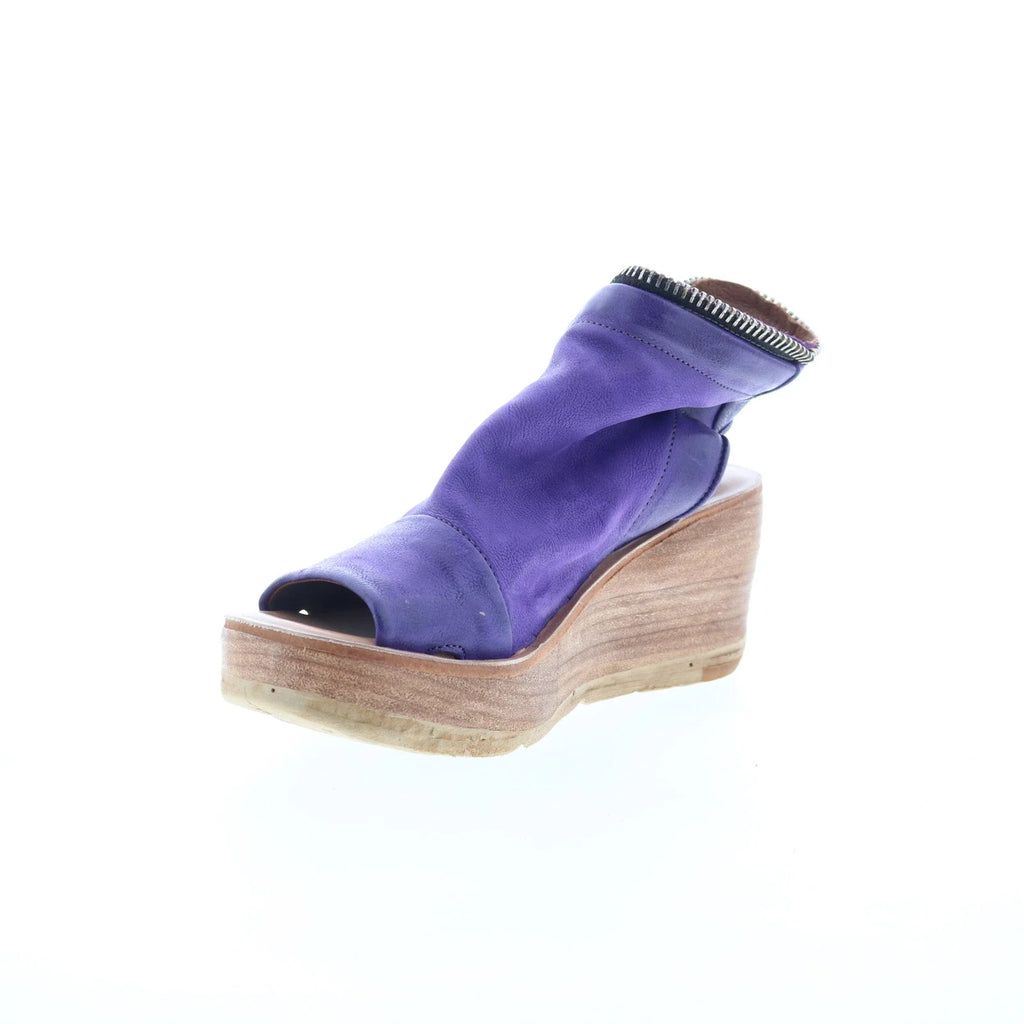 Naylor Womens Purple Leather Zipper Wedges Sandals Shoes