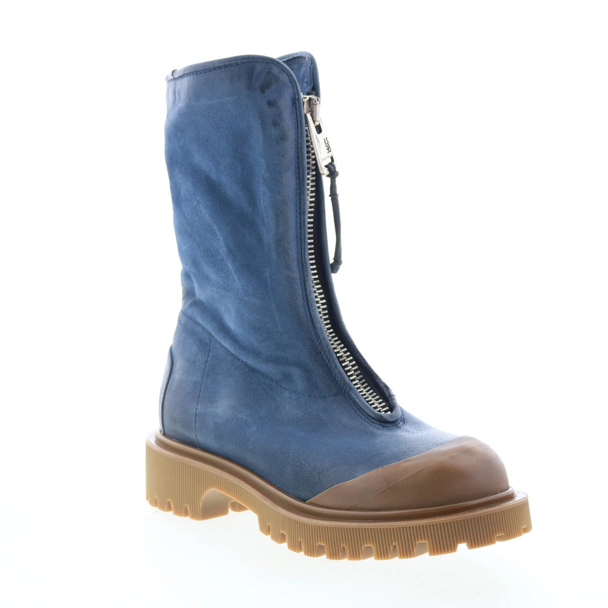 Tobie Womens Blue Leather Zipper Casual Dress Boots