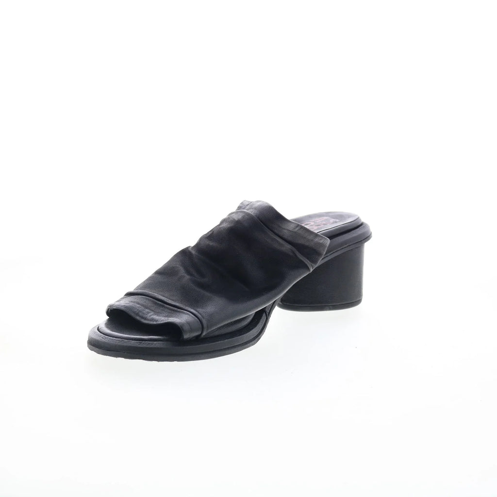 Lior Womens Black Leather Slip On Heeled Sandals Shoes
