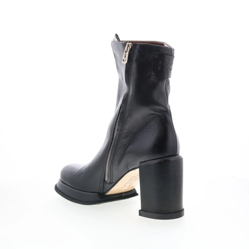 Leti Womens Black Leather Zipper Ankle & Booties Boots